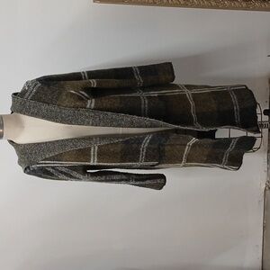 Joseph A Green & White Plaid Hooded Duster Sweater Size Large